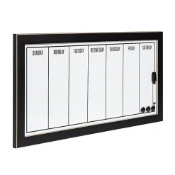 DesignOvations Wyeth Magnetic Framed Dry-Erase Weekly Calendar, Melamine, 13” x 26”, White, Black Plastic Frame