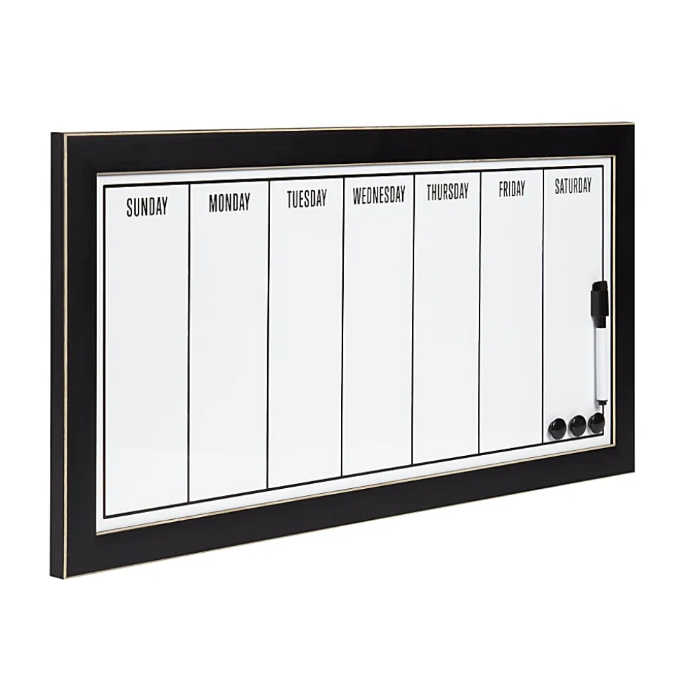 DesignOvations Wyeth Magnetic Framed Dry-Erase Weekly Calendar, Melamine, 13” x 26”, White, Black Plastic Frame