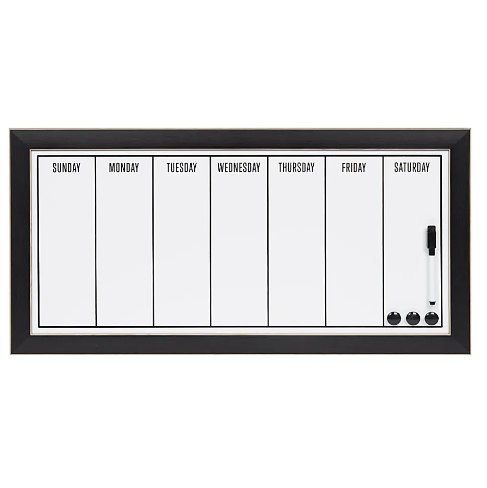 DesignOvations Wyeth Magnetic Framed Dry-Erase Weekly Calendar, Melamine, 13” x 26”, White, Black Plastic Frame