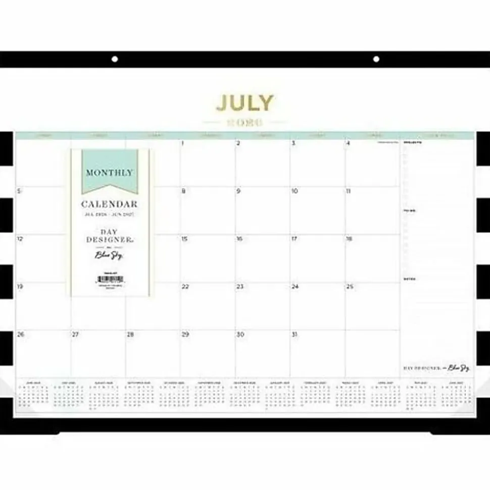DESK PAD PLANNING CALENDAR DD RUGBY STRIPE BLACK - 22X17 AY26-27 MONTHLY