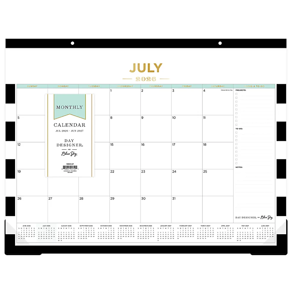DESK PAD PLANNING CALENDAR DD RUGBY STRIPE BLACK - 22X17 AY26-27 MONTHLY