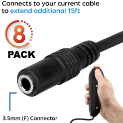 Digital Energy Extension Cables For Handheld Game Buzzer System, 15', Black, Pack Of 8 Cables, DEFT-1755