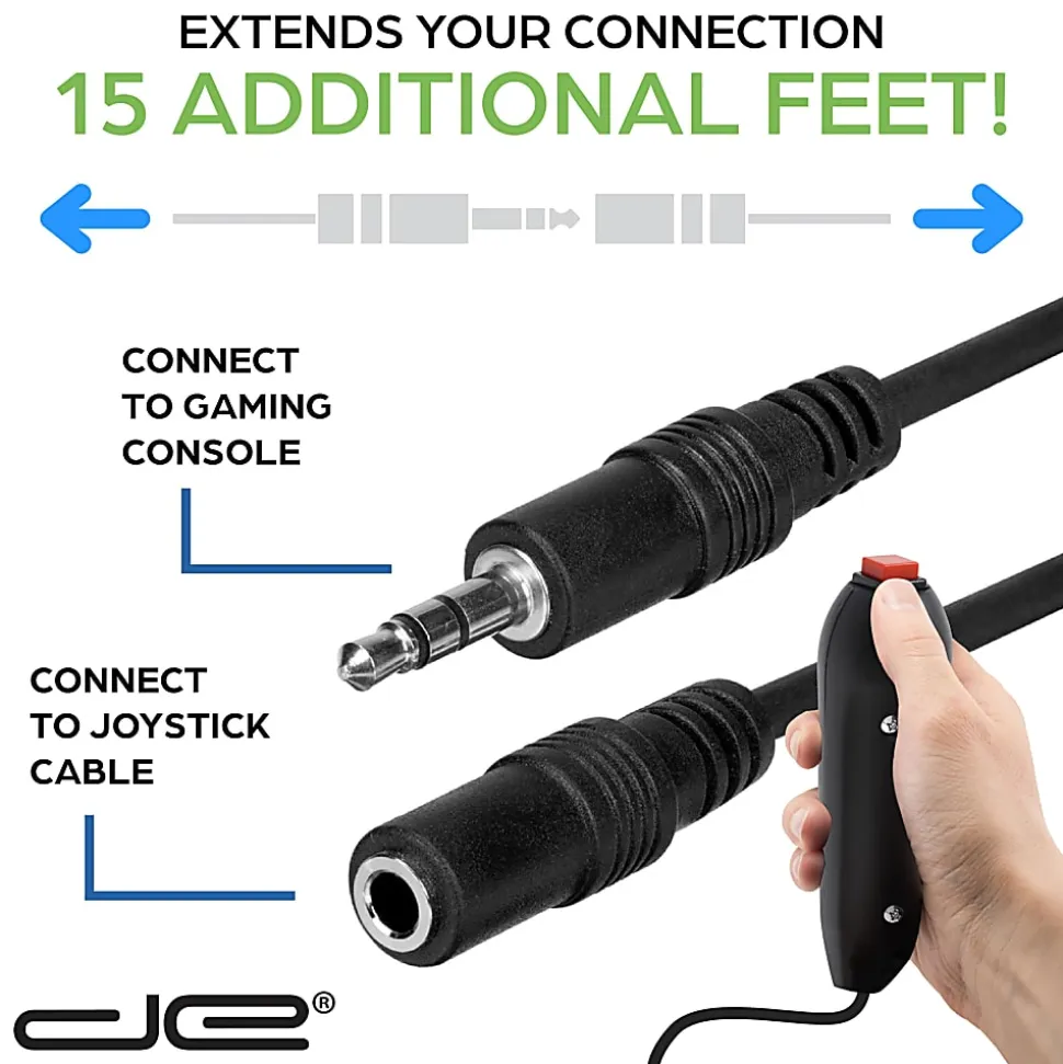 Digital Energy Extension Cables For Handheld Game Buzzer System, 15', Black, Pack Of 8 Cables, DEFT-1755