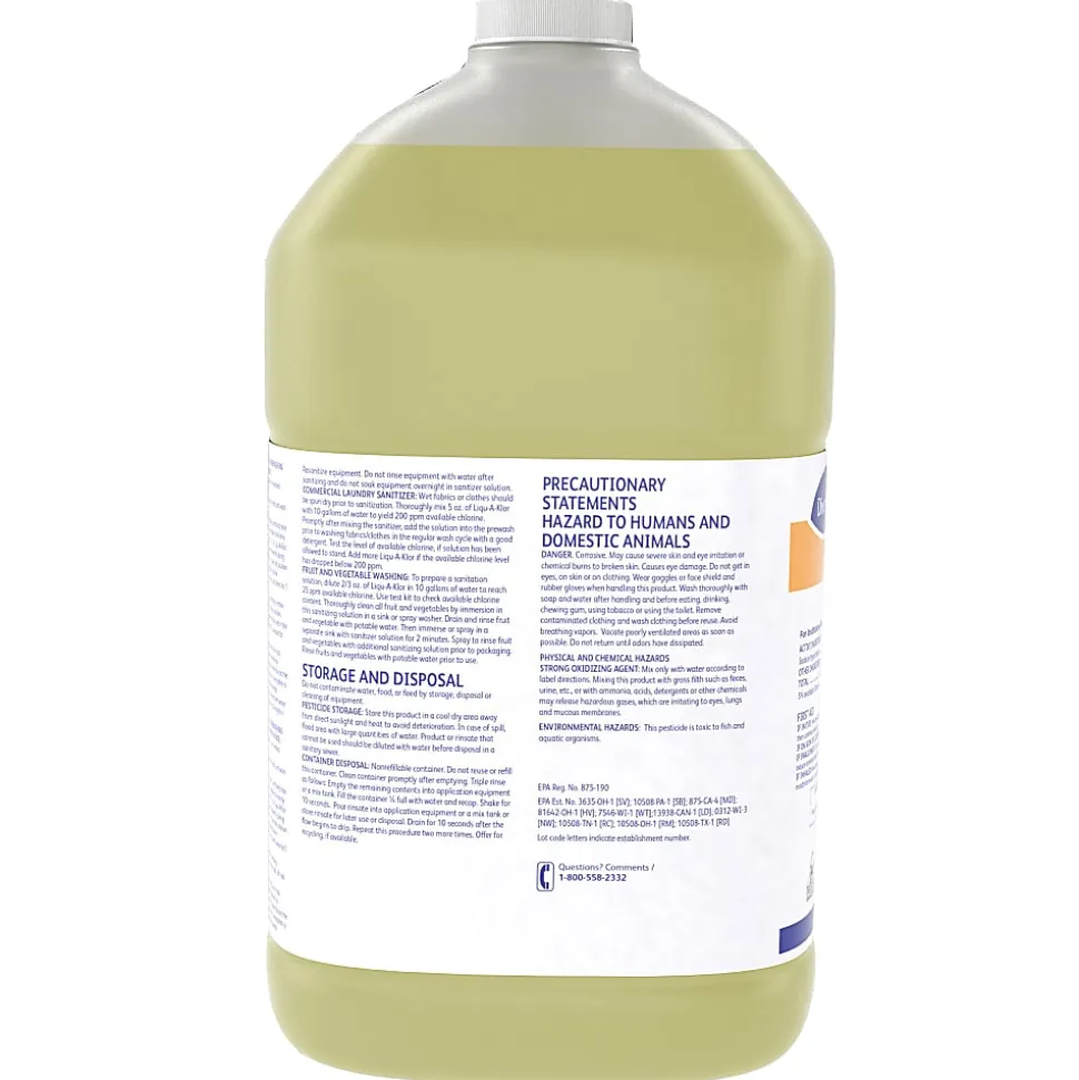 Diversey LIQU-A-KLOR Bactericide Disinfectant Sanitizer, 1 Gallon, Yellow, Case Of 4 Bottles
