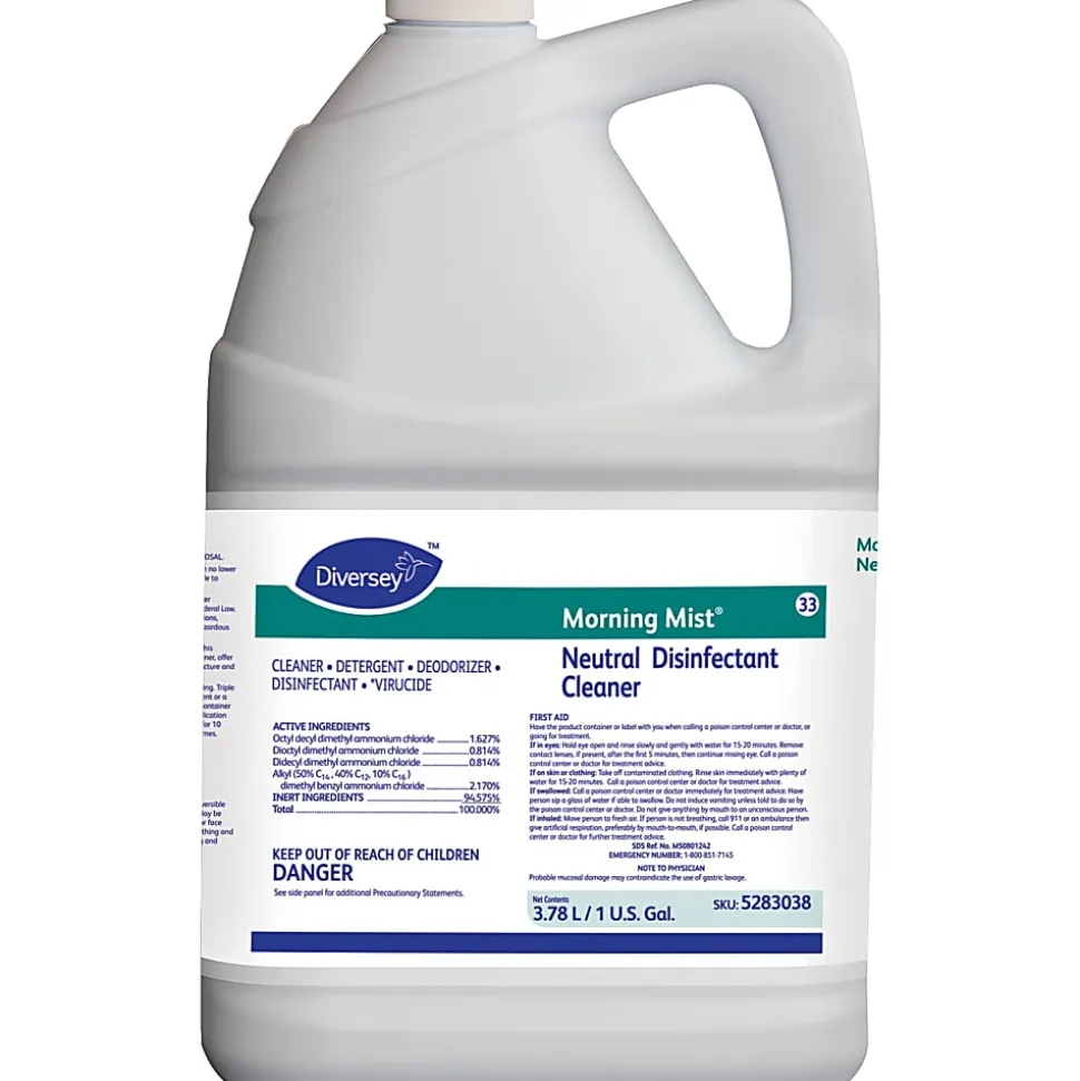 Diversey™ Morning Mist® Neutral Disinfectant Cleaner, Fresh Scent, 128 Oz Carton, Case Of 4