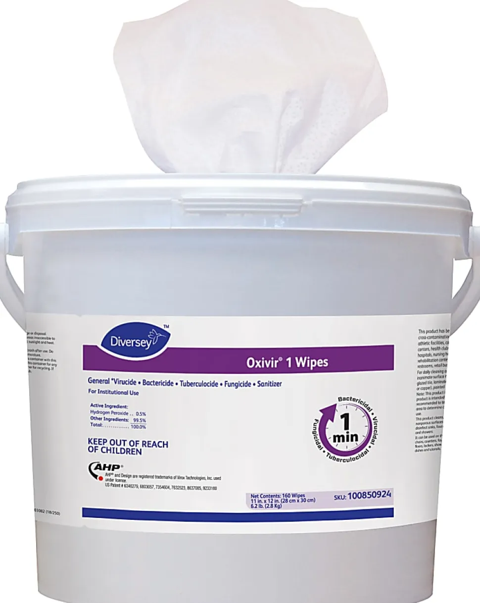 Diversey Oxivir 1 Disinfectant Wipes, 11" x 12", 160 Wipes Per Bucket, Case Of 4 Buckets