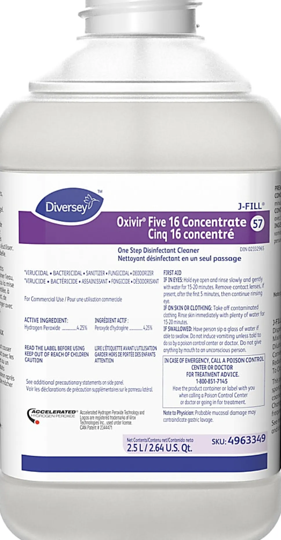 Diversey Oxivir Five 16 Concentrate 1-Step Disinfectant Cleaner, 84.5 Oz Bottle, Pack Of 2 Bottles