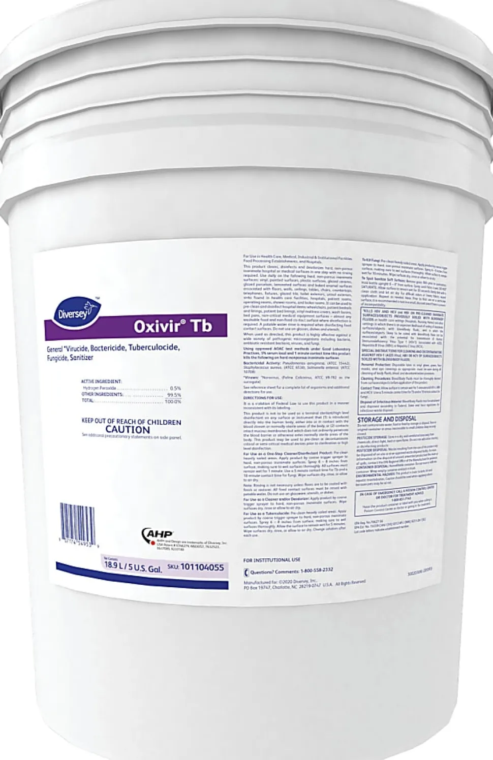 Diversey Oxivir TB Ready to Use Disinfectant Cleaner, Cherry Almond Scent, 5-Gallon (640 Oz) Pail