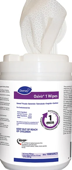 Diversey Oxivir 1 Wipes, 6" x 7", 160 Wipes Per Container, Pack Of 12 Containers