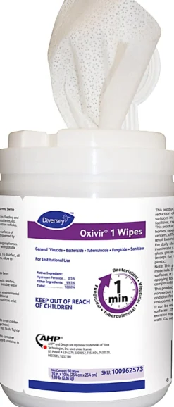 Diversey Oxivir 1 Wipes, 10" x 10", 60 Wipes Per Container, Pack Of 12 Containers