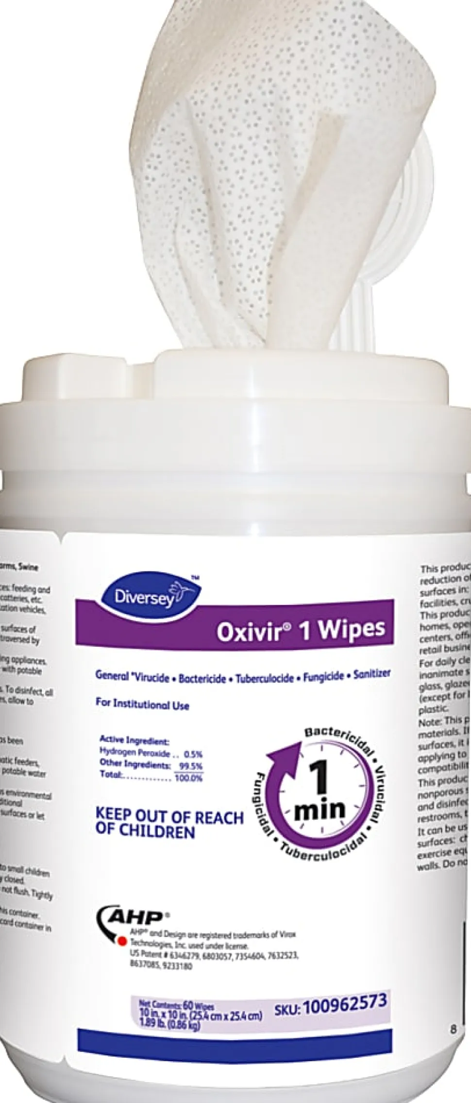 Diversey Oxivir 1 Wipes, 10" x 10", 60 Wipes Per Container, Pack Of 12 Containers