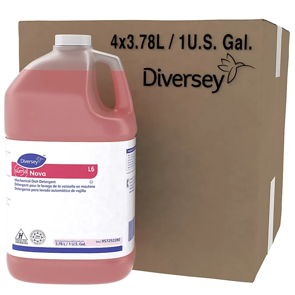 Diversey Sealed Air Suma Nova L6 Mechanical Dish Detergent, Ammonia, 1 Gallon, Pack Of 4 Jugs
