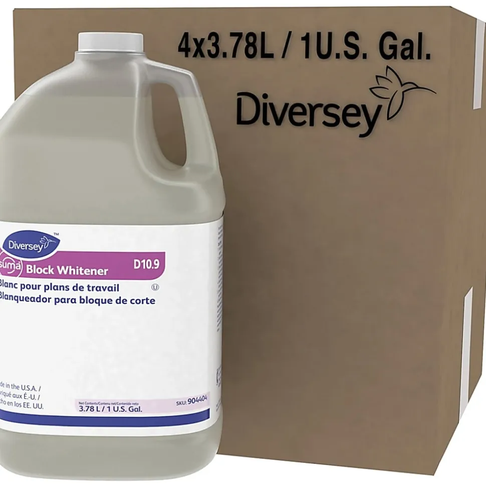 Diversey Suma Block Whitener, Chlorine Scent, 128 Oz, Yellow, Carton Of 4 Jugs