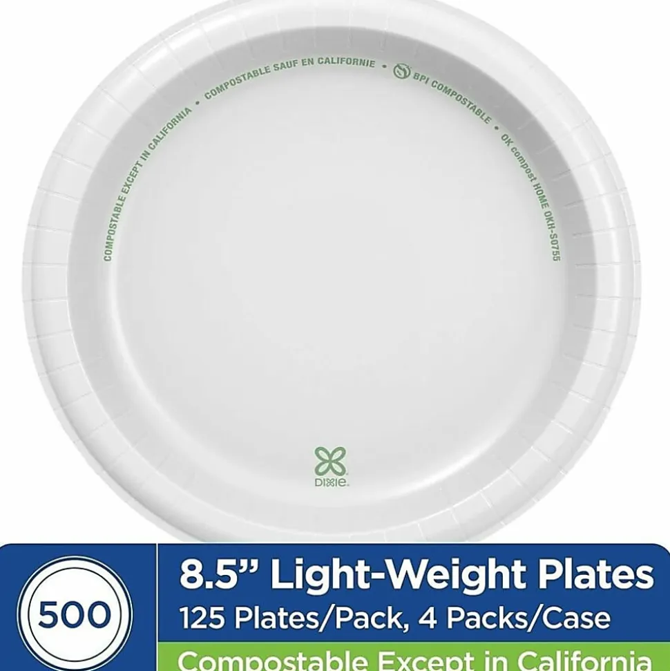 Dixie Basic® 8-1/2" Lightweight Paper Plates by GP Pro - Microwave Safe - 8.5" Diameter - White - Paper Body - 125/Pack - 4 / Carton