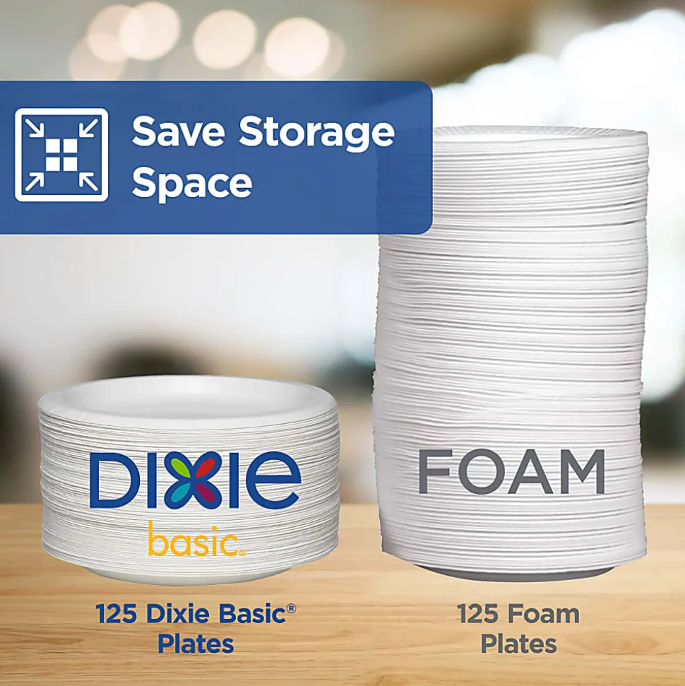 Dixie Basic® Light-Weight Paper Plates, 8 1/2", White, 500 Count (125 Plates Per Pack, 4 Packs Per Case)