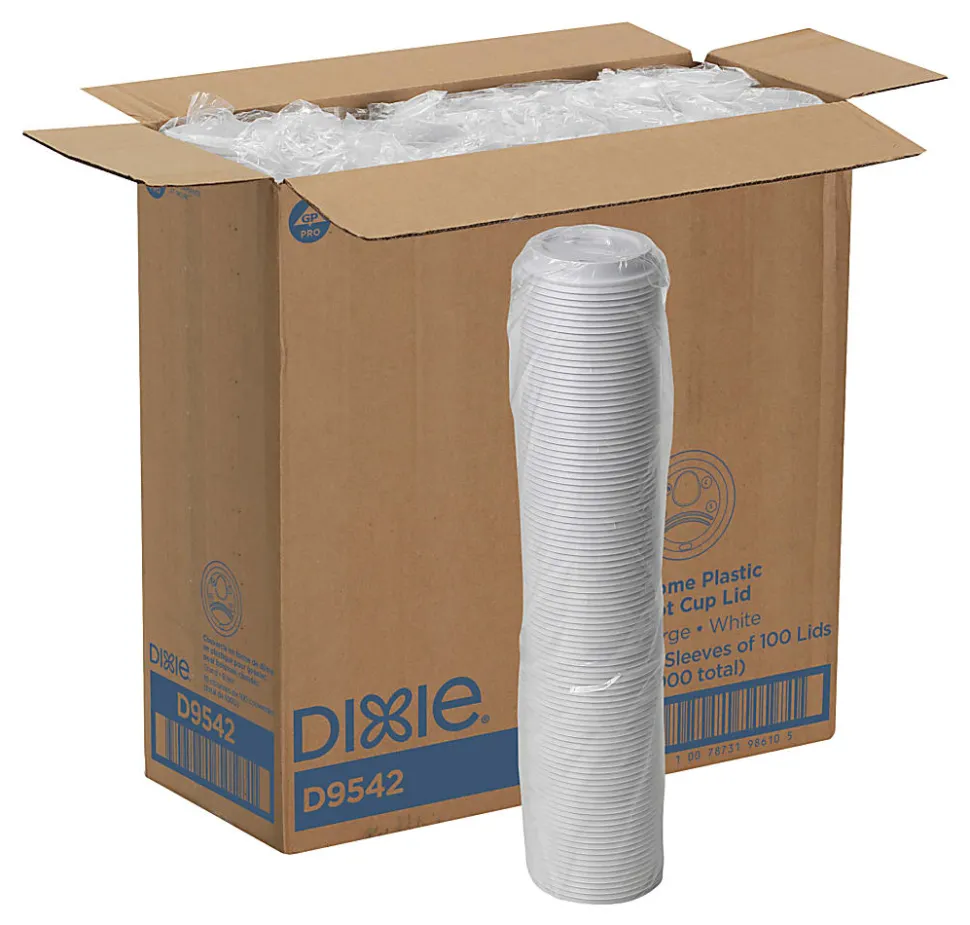 Dixie® by GP PRO Large Dome Plastic Hot Cup Lids For 12-/16-Oz Paper Cups, White, Case Of 1,000
