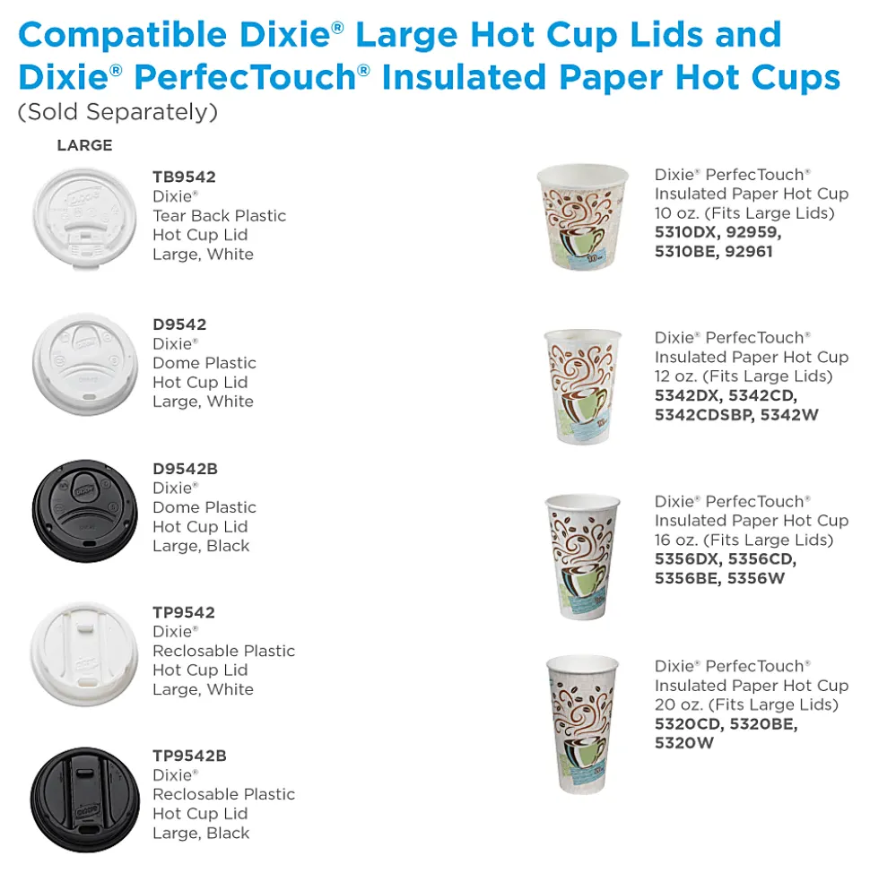 Dixie® by GP PRO Large Dome Plastic Hot Cup Lids For 12-/16-Oz Paper Cups, White, Case Of 1,000