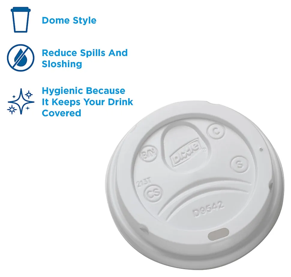 Dixie® by GP PRO Large Dome Plastic Hot Cup Lids For 12-/16-Oz Paper Cups, White, Case Of 1,000