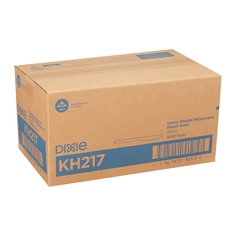 Dixie® Heavy-Weight Polystyrene Disposable Knives, 7.5"L, White, 1000 Per Case