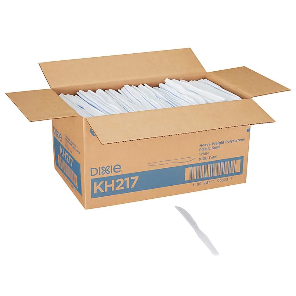 Dixie® Heavy-Weight Polystyrene Disposable Knives, 7.5"L, White, 1000 Per Case