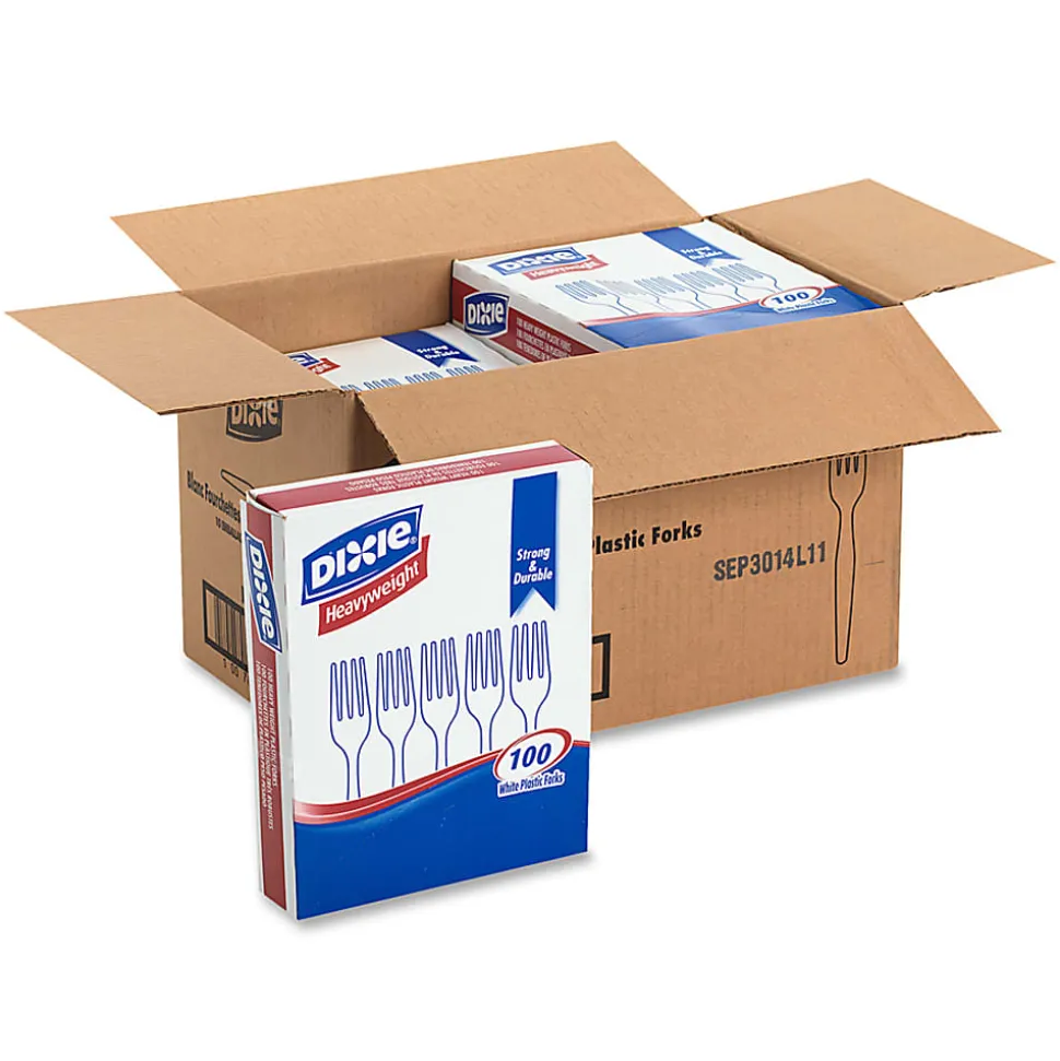Dixie® Heavyweight Utensils, Forks, White, Box Of 100 Forks