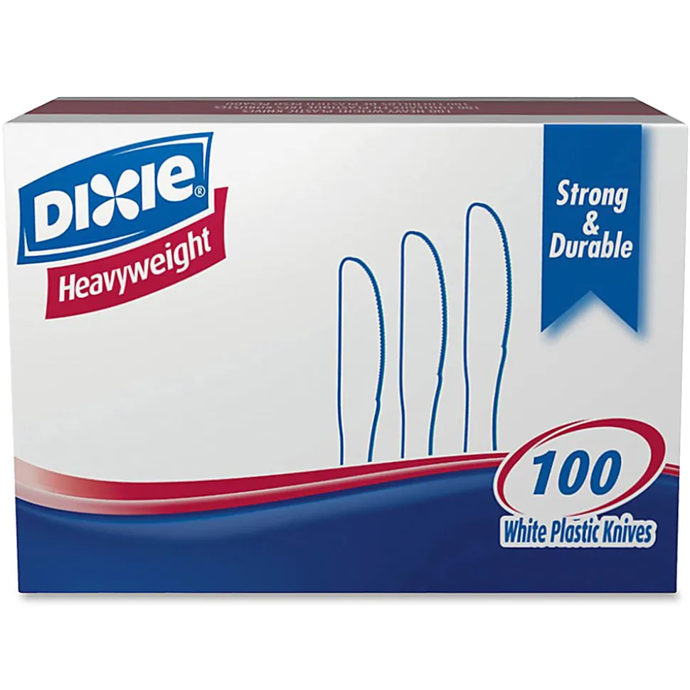 Dixie® Heavyweight Utensils, Knives, White, Box Of 100 Knives