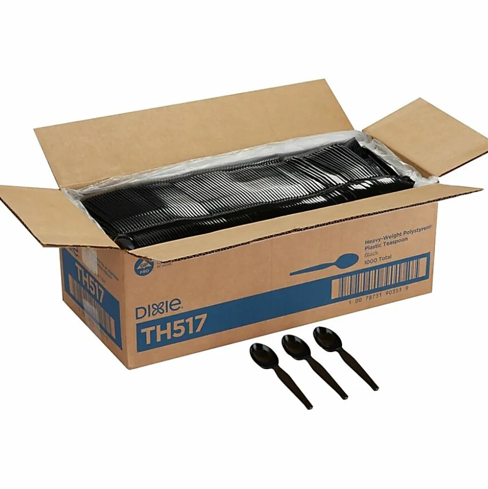 Dixie® Heavyweight Utensils, Teaspoons, Black, Box Of 1,000
