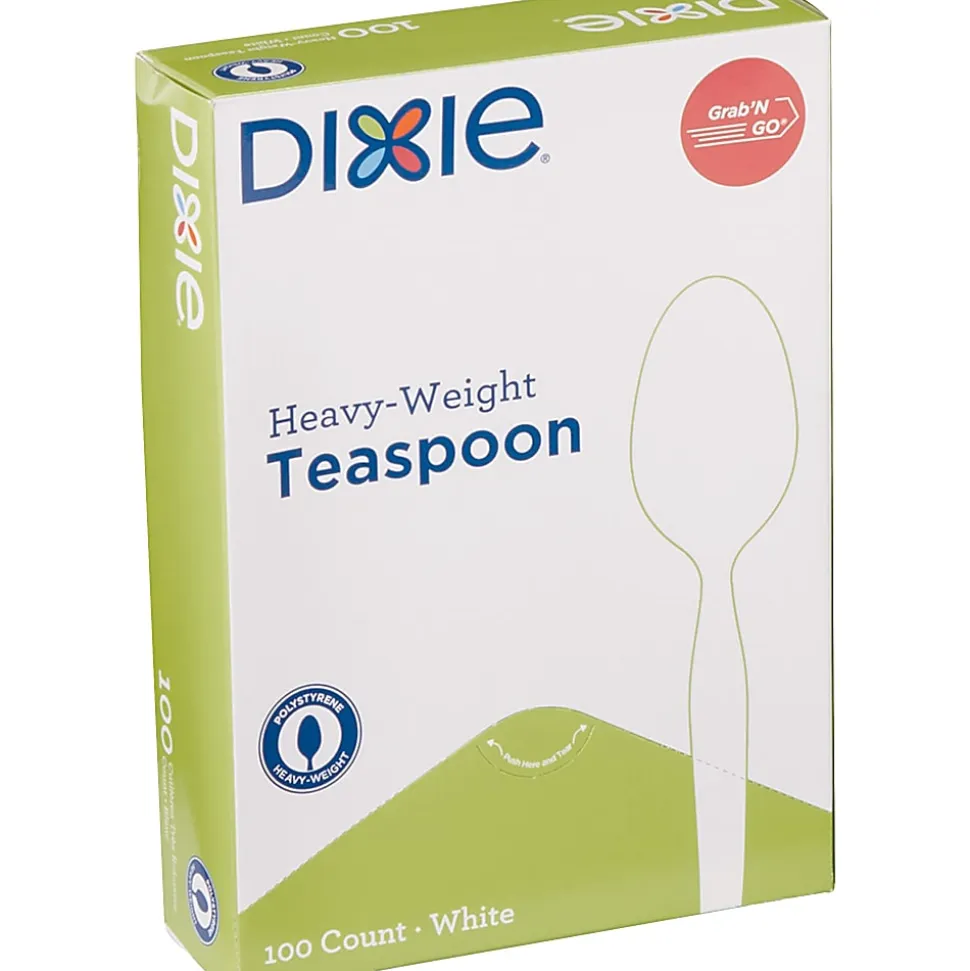 Dixie® Heavyweight Utensils, Teaspoons, White, Box Of 100 Teaspoons