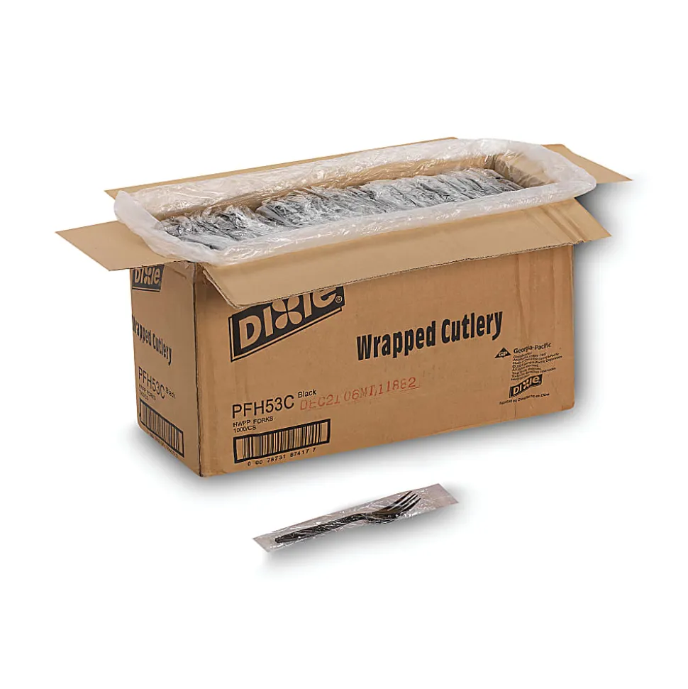 Dixie® Individually Wrapped Heavyweight Cutlery, Forks, Black, Carton Of 1,000 Forks
