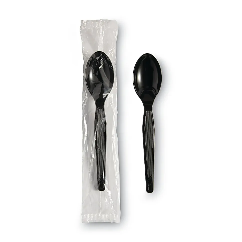 Dixie® Individually Wrapped Polystyrene Heavyweight Cutlery, Teaspoons, Black, Carton Of 1,000 Teaspoons