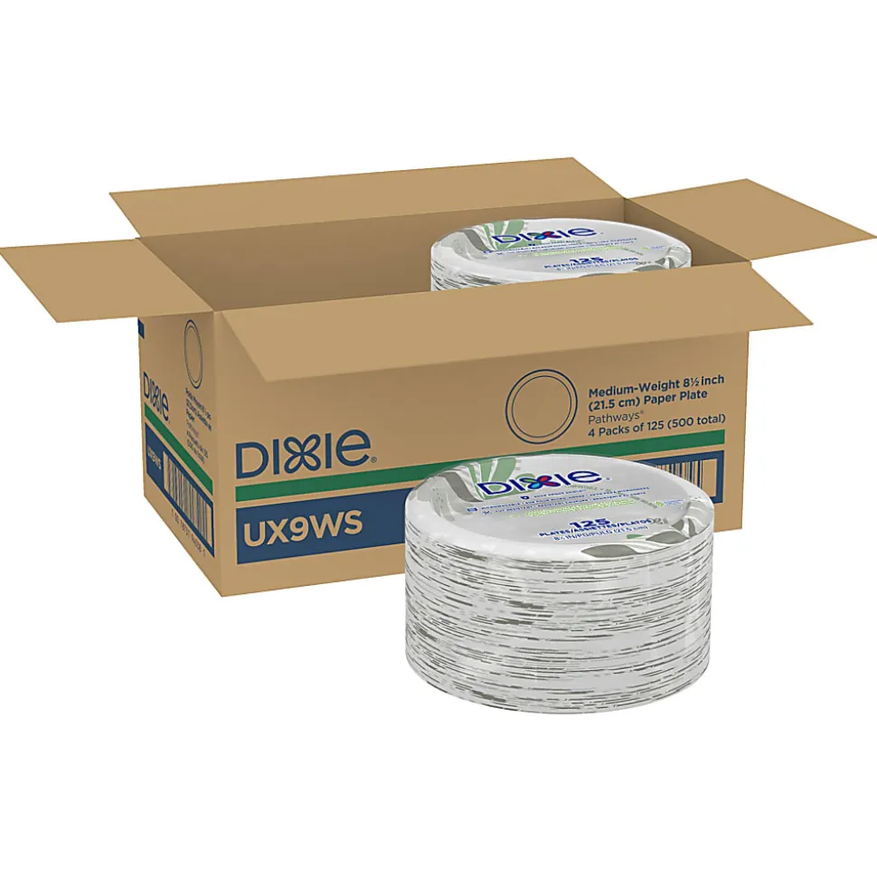 Dixie® 8 1/2" Medium-Weight Paper Plates, Pathways®, 500 Count (125 Plates Per Pack, 4 Packs Per Case)