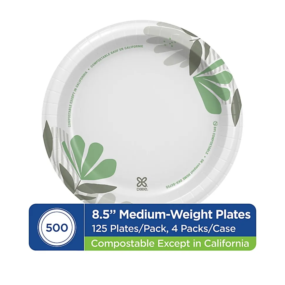 Dixie® 8 1/2" Medium-Weight Paper Plates, Pathways®, 500 Count (125 Plates Per Pack, 4 Packs Per Case)