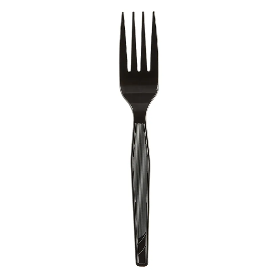 Dixie® Medium-Weight Polystyrene Disposable Forks, 6.104"L, Black, 1000 Per Case