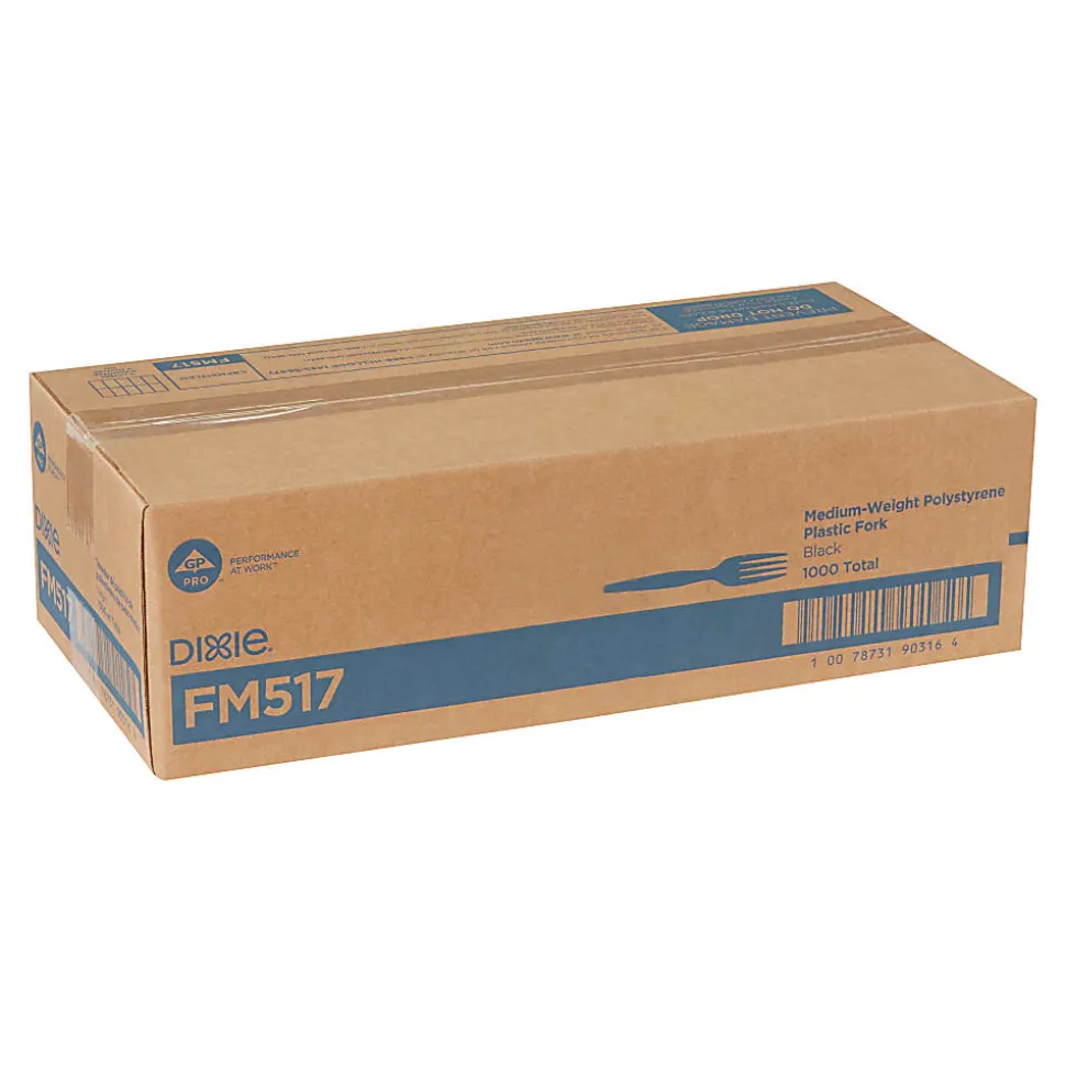 Dixie® Medium-Weight Polystyrene Disposable Forks, 6.104"L, Black, 1000 Per Case