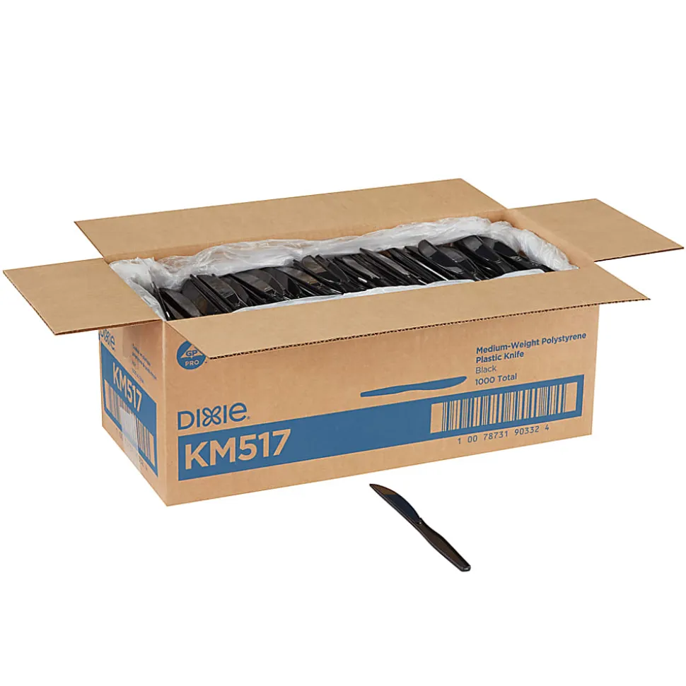 DIXIE® MEDIUM-WEIGHT POLYSTYRENE DISPOSABLE PLASTIC KNIVES BY GP PRO (GEORGIA-PACIFIC), BLACK, 1,000 KNIVES PER CASE