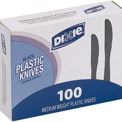 Dixie® Medium-Weight Utensils, Knives, Black, Box Of 100