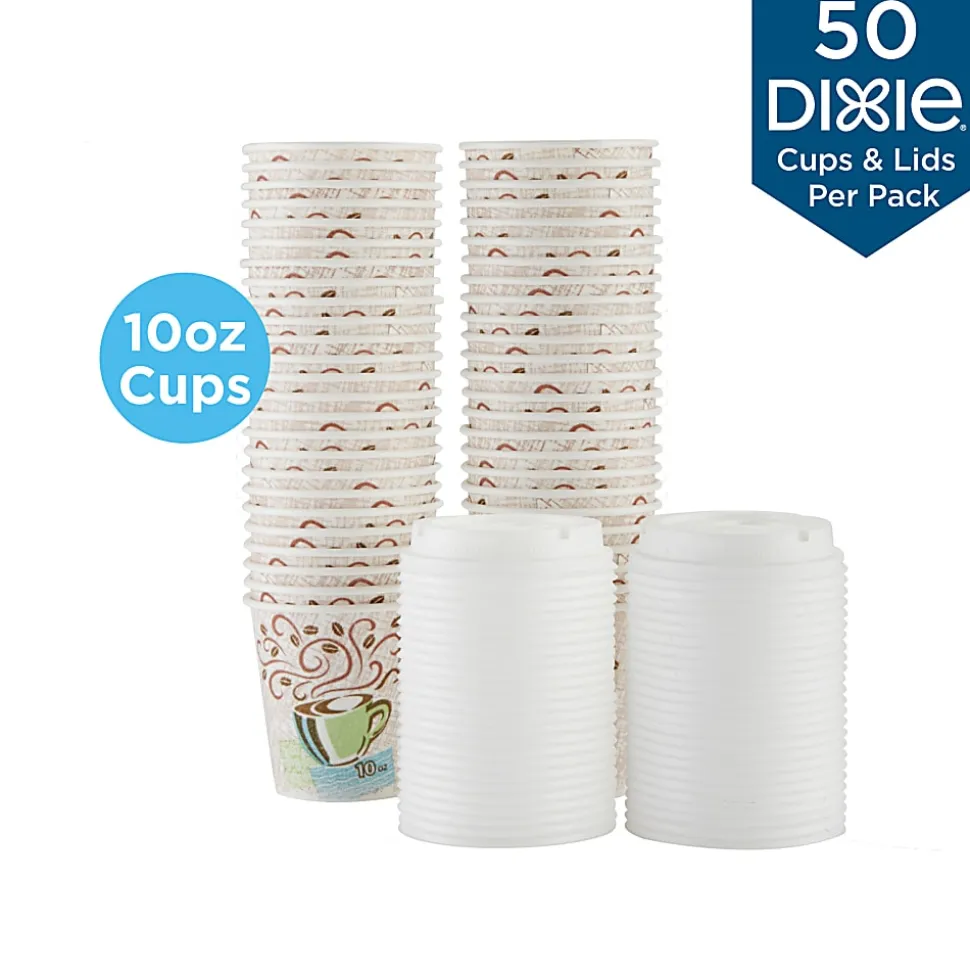 Dixie® PerfecTouch® Hot Cups And Lids, 10 Oz., White, Pack Of 50