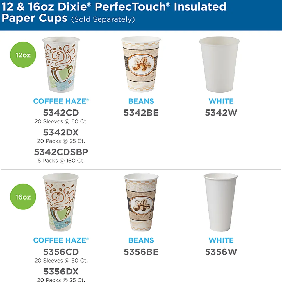 Dixie® PerfecTouch® Insulated Hot Cups, 12 oz, Coffee Haze, 500 Count (25 Cups Per Pack, 20 Packs Per Case)