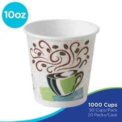 Dixie® PerfecTouch® Paper Coffee Cups, 10 Oz, Coffee Haze Design, 1,000 Count (50 Cups Per Sleeve, 20 Sleeves Per Case)