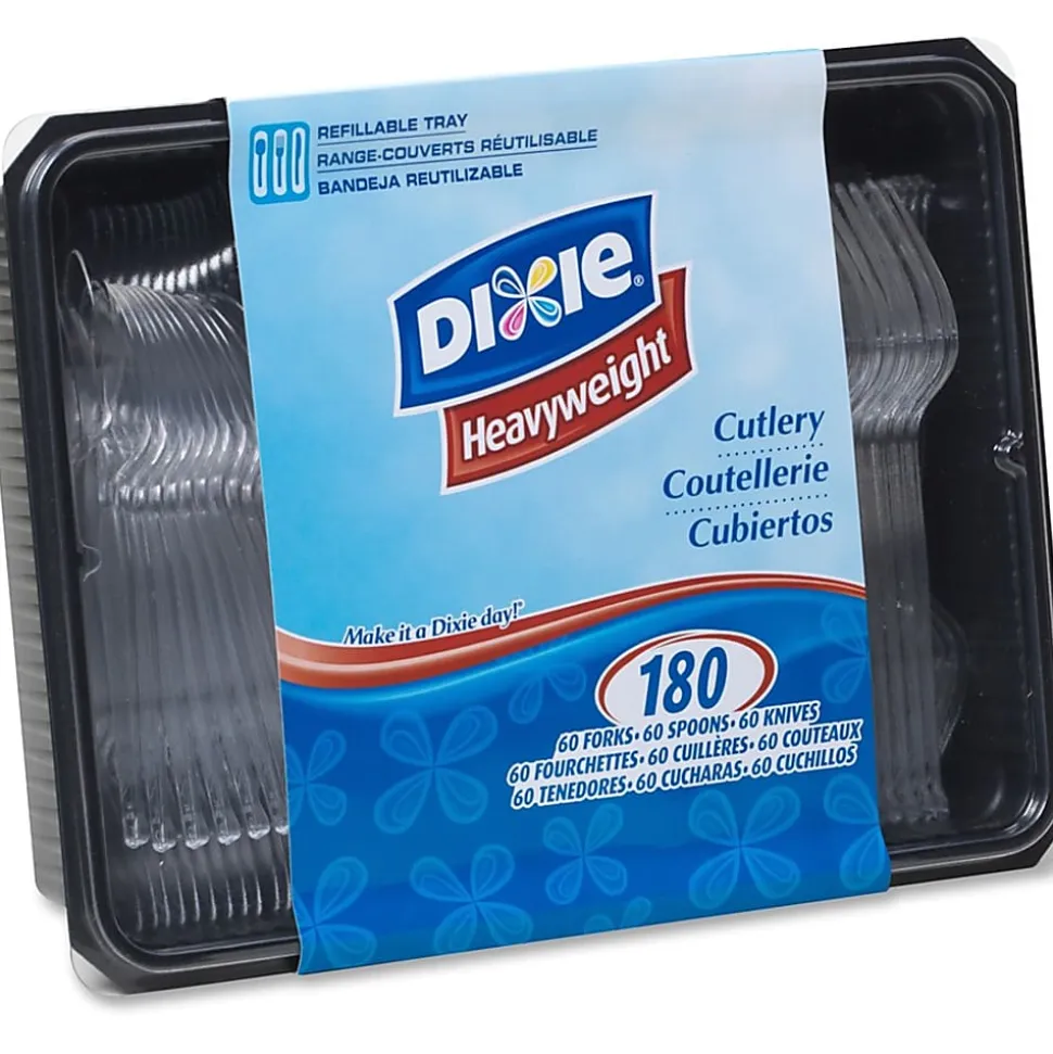 Dixie® Plastic Utensils, Heavy-Weight Cutlery Variety Pack, Clear, Box Of 180 Utensils