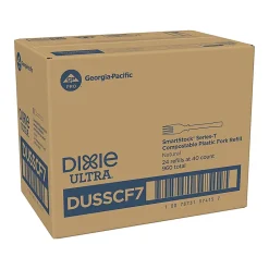 Dixie® TriTower Compostable Forks, White, 40 Forks Per Box, Case Of 24 Boxes