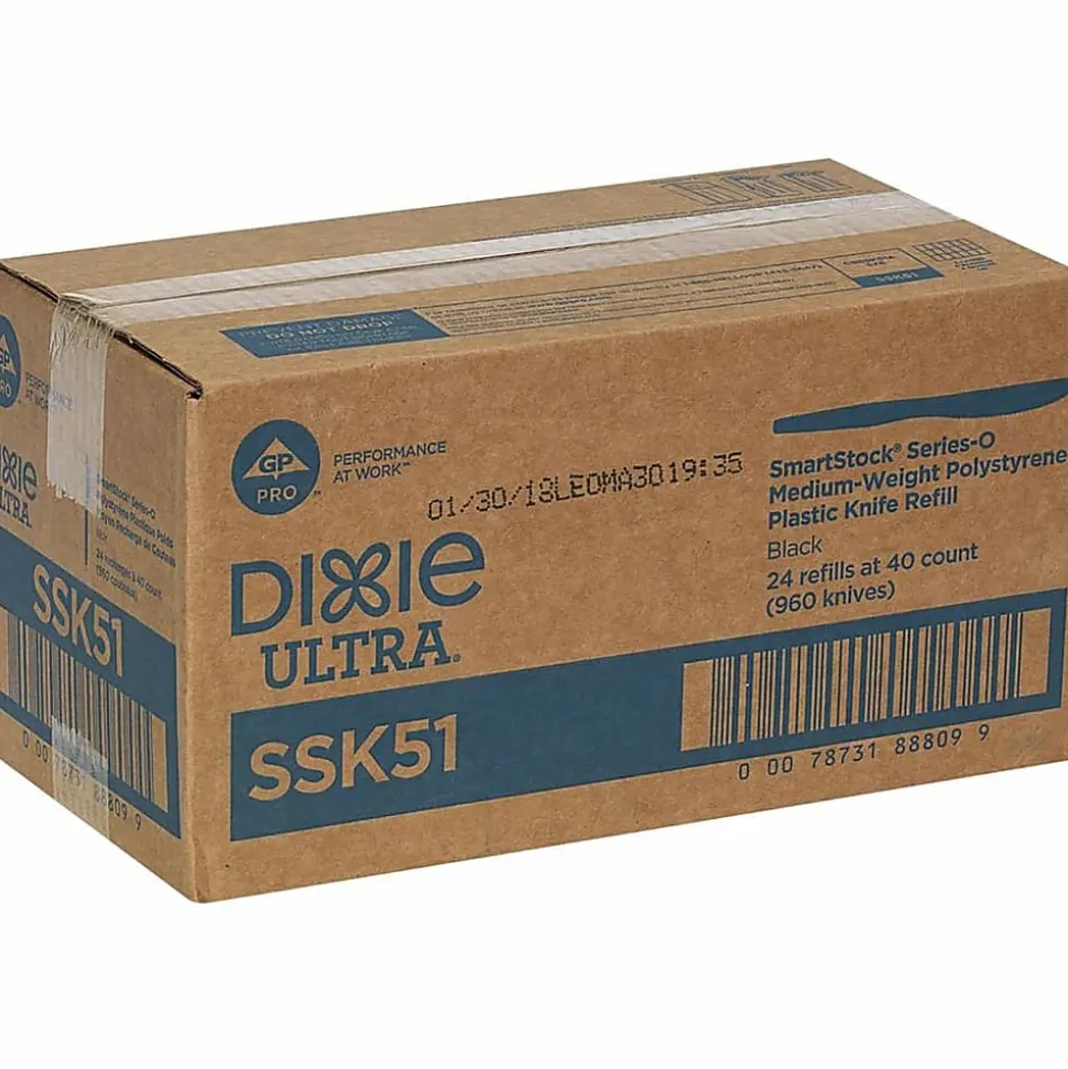 Dixie® Ultra SmartStock by GP PRO Series-O Plastic Utensil Refills, Knives, Black, 40 Knives Per Refill, Case Of 24 Refills