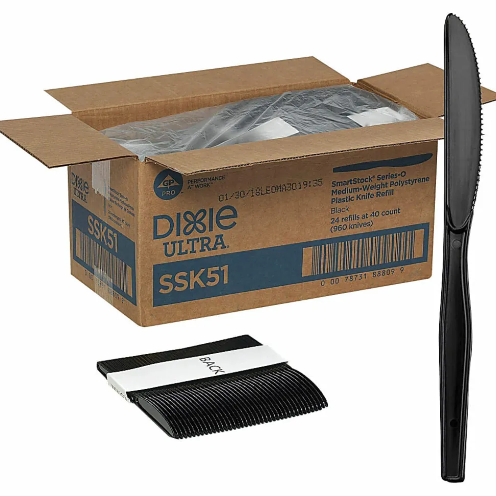 Dixie® Ultra SmartStock by GP PRO Series-O Plastic Utensil Refills, Knives, Black, 40 Knives Per Refill, Case Of 24 Refills