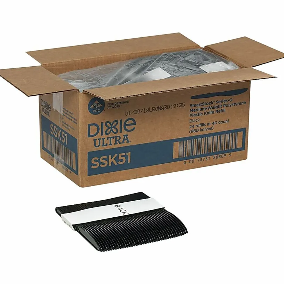 Dixie® Ultra SmartStock by GP PRO Series-O Plastic Utensil Refills, Knives, Black, 40 Knives Per Refill, Case Of 24 Refills