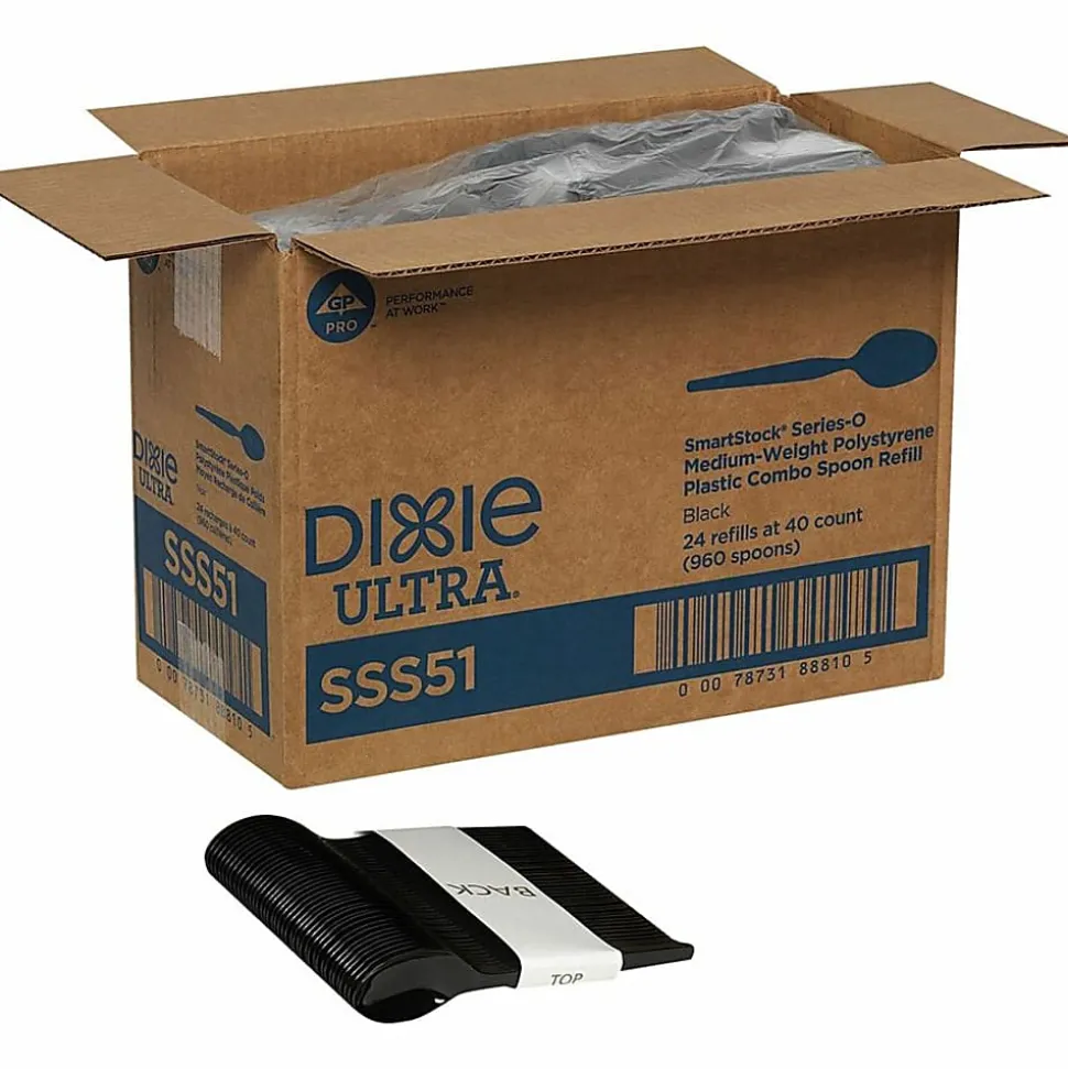 Dixie® Ultra SmartStock by GP PRO Series-O Plastic Utensil Refills, Spoons, Black, 40 Spoons Per Refill, Case Of 24 Refills