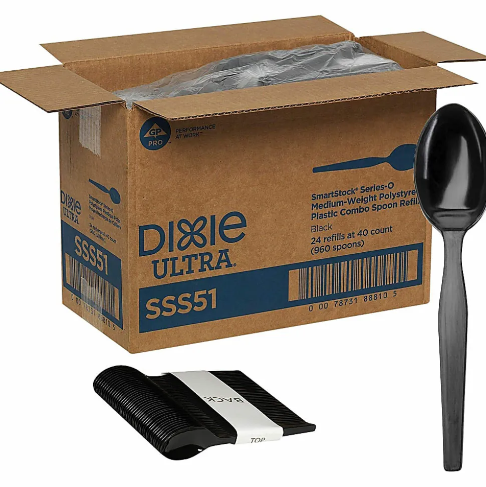 Dixie® Ultra SmartStock by GP PRO Series-O Plastic Utensil Refills, Spoons, Black, 40 Spoons Per Refill, Case Of 24 Refills