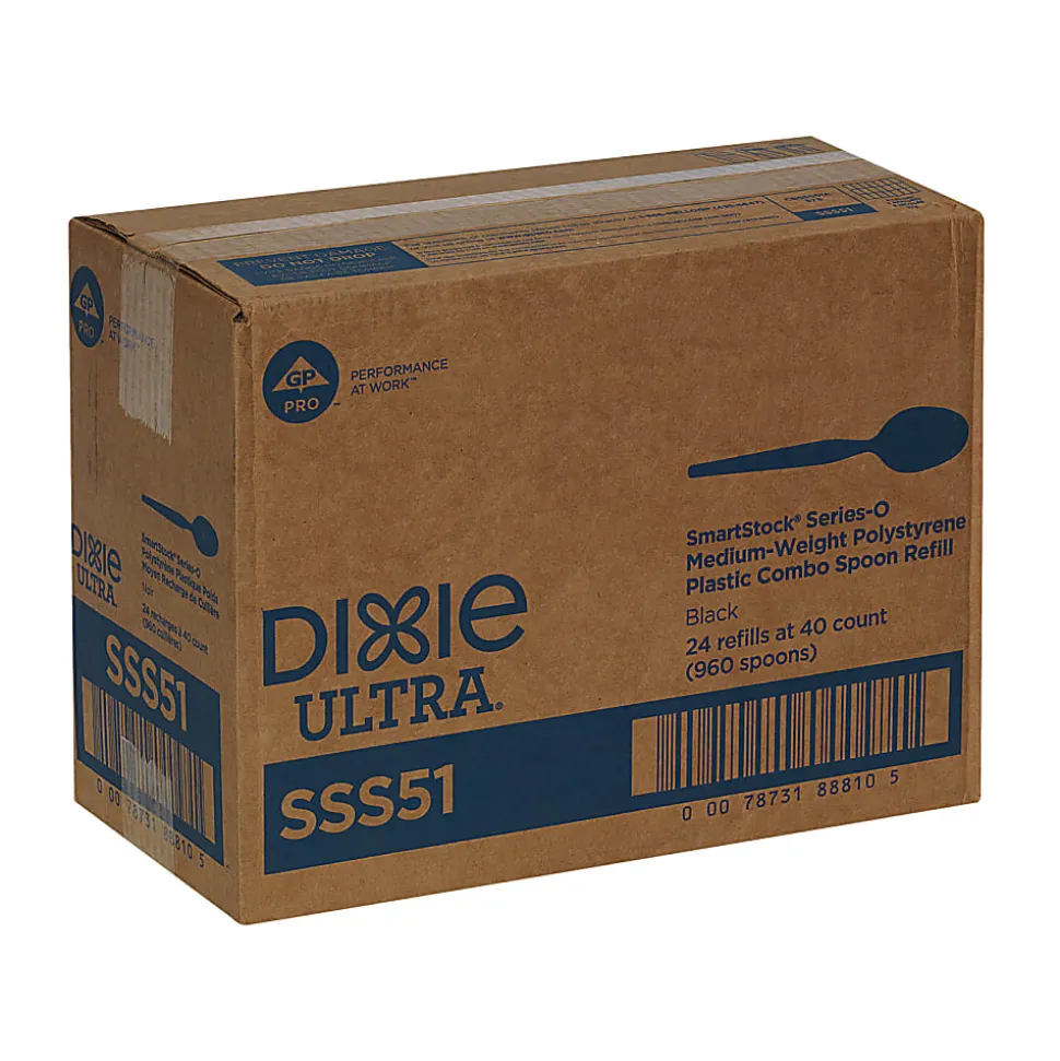 Dixie® Ultra SmartStock by GP PRO Series-O Plastic Utensil Refills, Spoons, Black, 40 Spoons Per Refill, Case Of 24 Refills