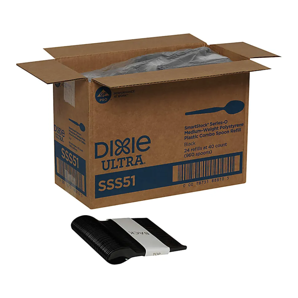 Dixie® Ultra SmartStock by GP PRO Series-O Plastic Utensil Refills, Spoons, Black, 40 Spoons Per Refill, Case Of 24 Refills