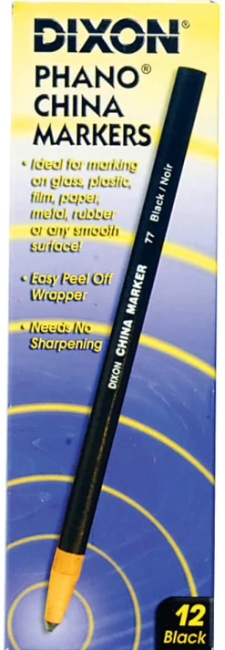 Dixon® Phano® China Markers, Black, Box Of 12