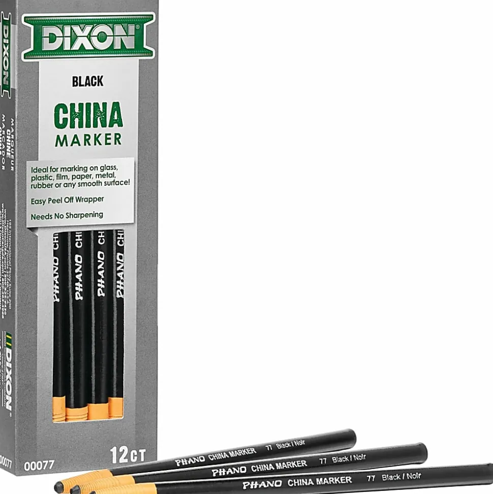 Dixon® Phano® China Markers, Black, Box Of 12